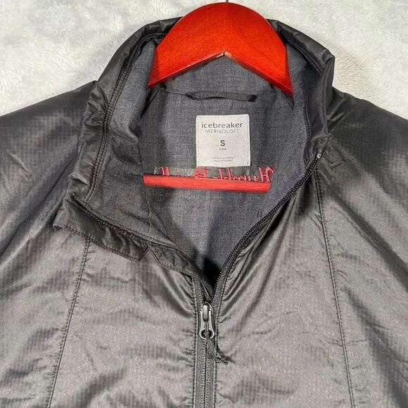 Icebreaker Jacket Men Small Black Merinoloft Quilted Full Zip Puffer Embroidered